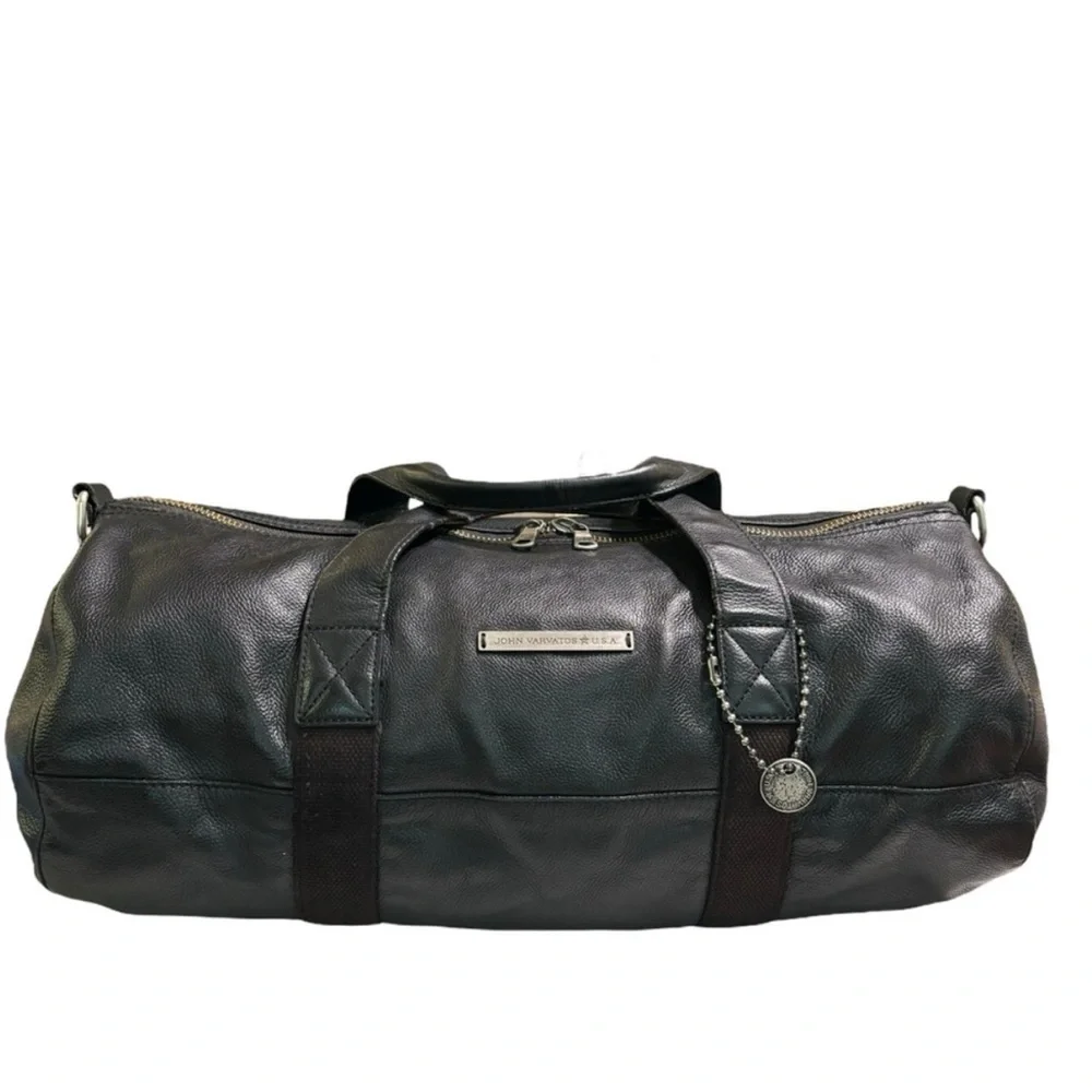 John Varvatos Dark Leather Duffel Bag - Picture 1 of 15